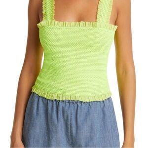 Alice & Olivia Smocked Crop Tank Top - Lime Green with zippered back